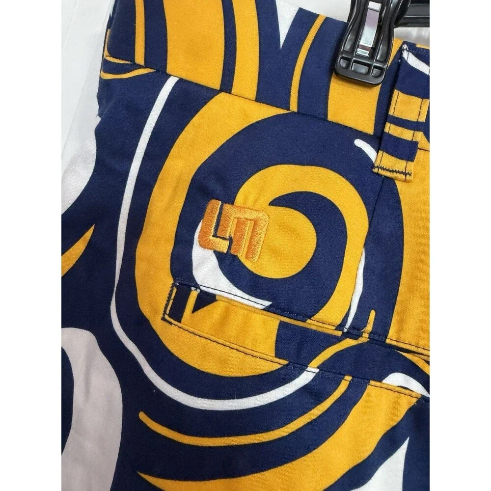 Loudmouth Men's Golf Shorts 40 (40in) Abstract Blue Gold White 11in Pockets